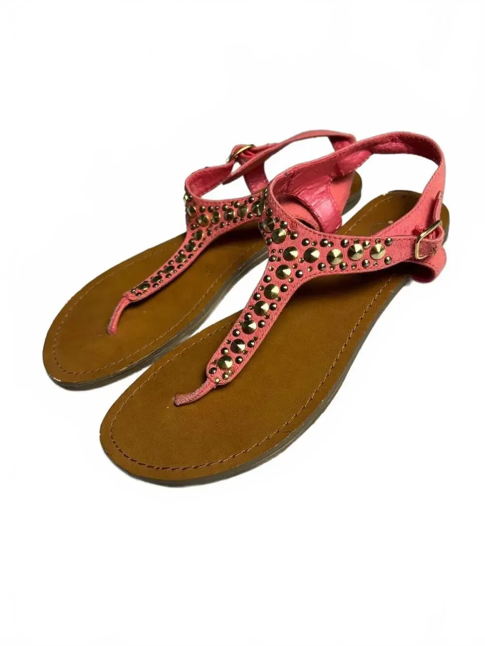 Candie's Pink Studded T-Strap Sandals